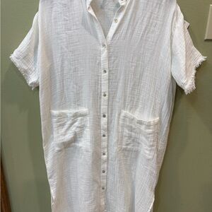 Eileen Fisher White Casual Button Down Dress
